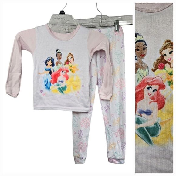 Disney Princess Soft Knit Girls Pajama 2pc Sleep Set Ariel Belle Tiana Jasmine - Picture 1 of 8